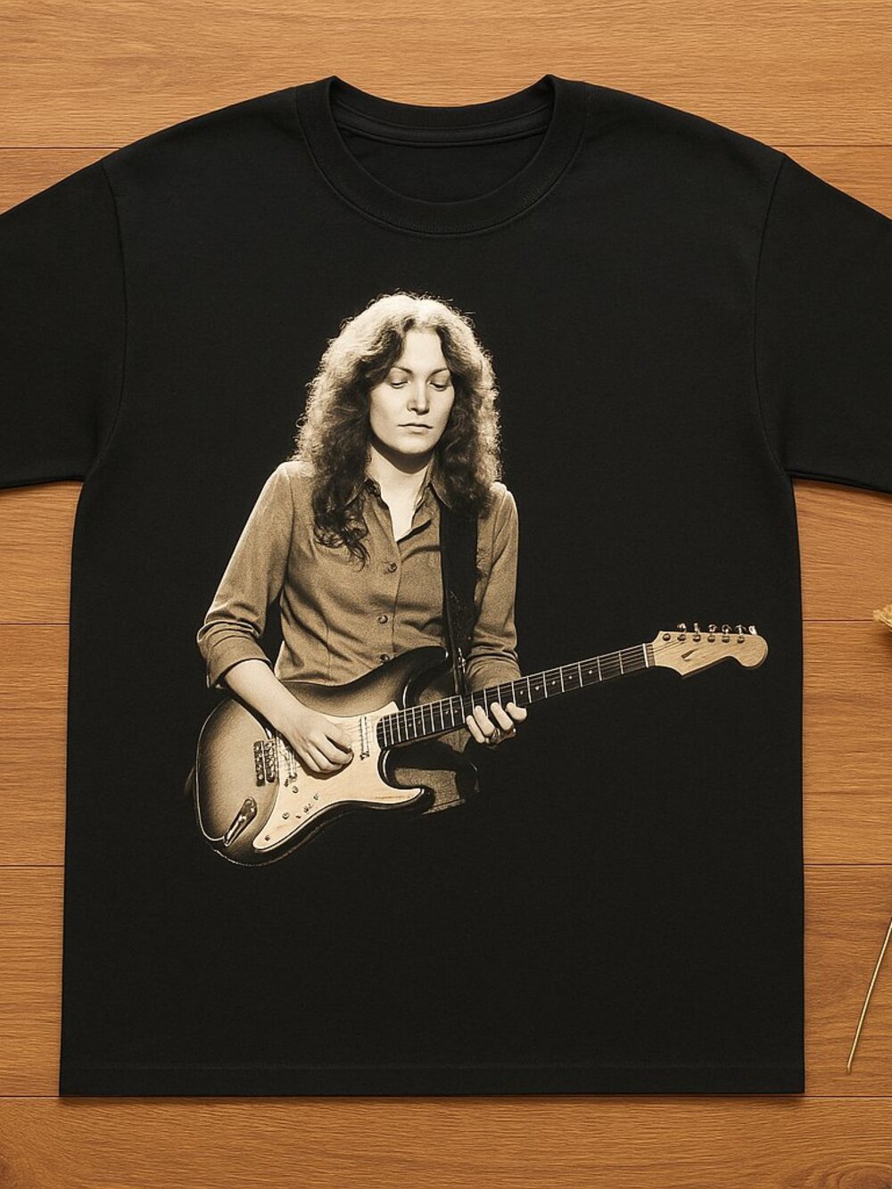 Vintage Rock Guitarist Graphic Tee | Classic Music Black T-Shirt | Retro Guitar